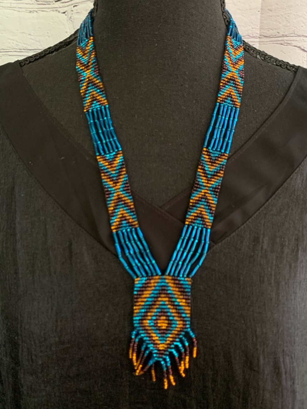 Turquoise & Amber Beaded Gerdan Statement Necklace